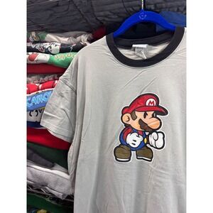 Briefly Stated Nintendo Super Mario Bros Ringer Tee Gray Black Mens Large